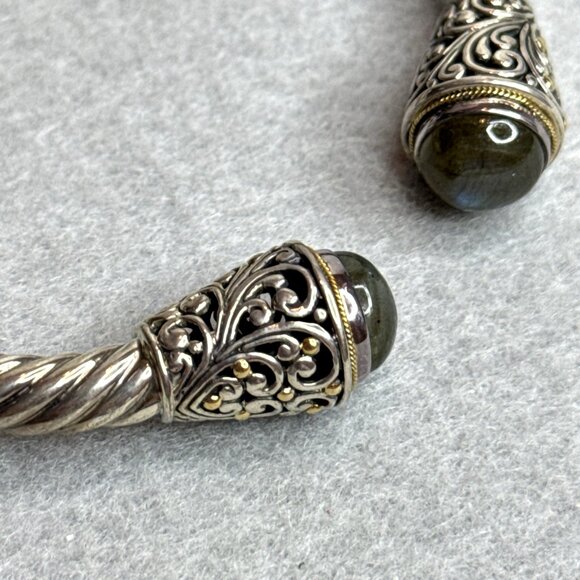 Bali Designs Labradorite Cable Cuff Bracelet 18K Gold Sterling Silver Hinged - Picture 4 of 14